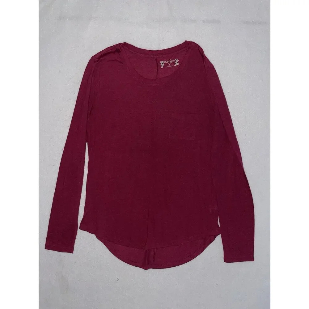 Red Camel Women's Size Large Pullover Lightweight Pocket Shirt Top‎ Cotton Red